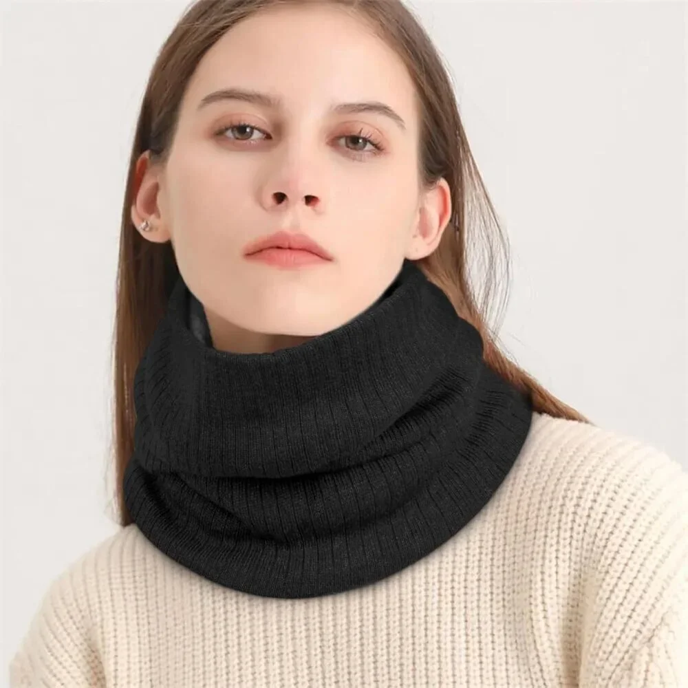 Women's (black+ Beige) Scarf Winter Double-Layer Neck Warmer Knit Fleece 2Pack